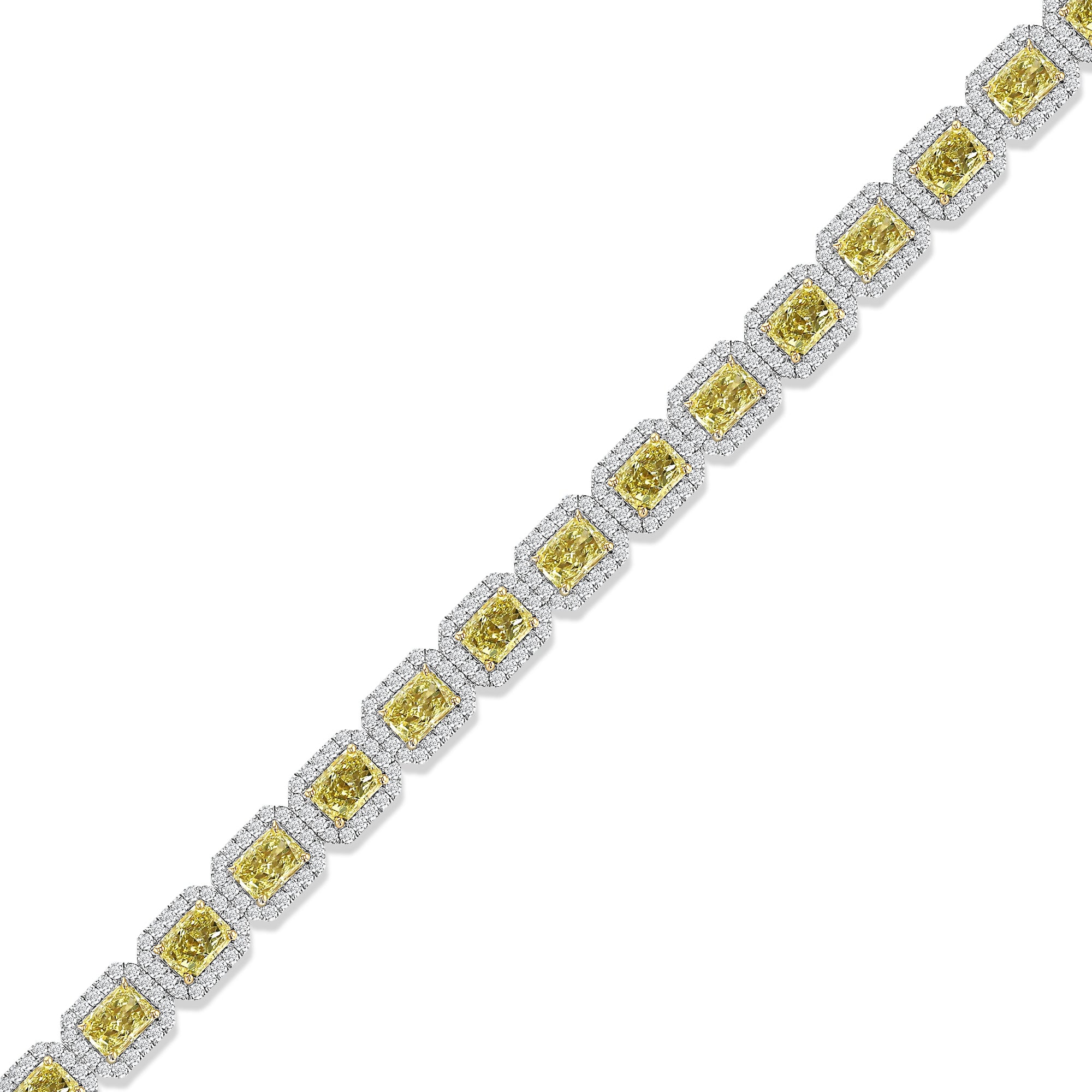 Radiant Yellow Fancy Tennis Bracelet Yellow Diamonds 10Ct White Diamonds 3.25Ct