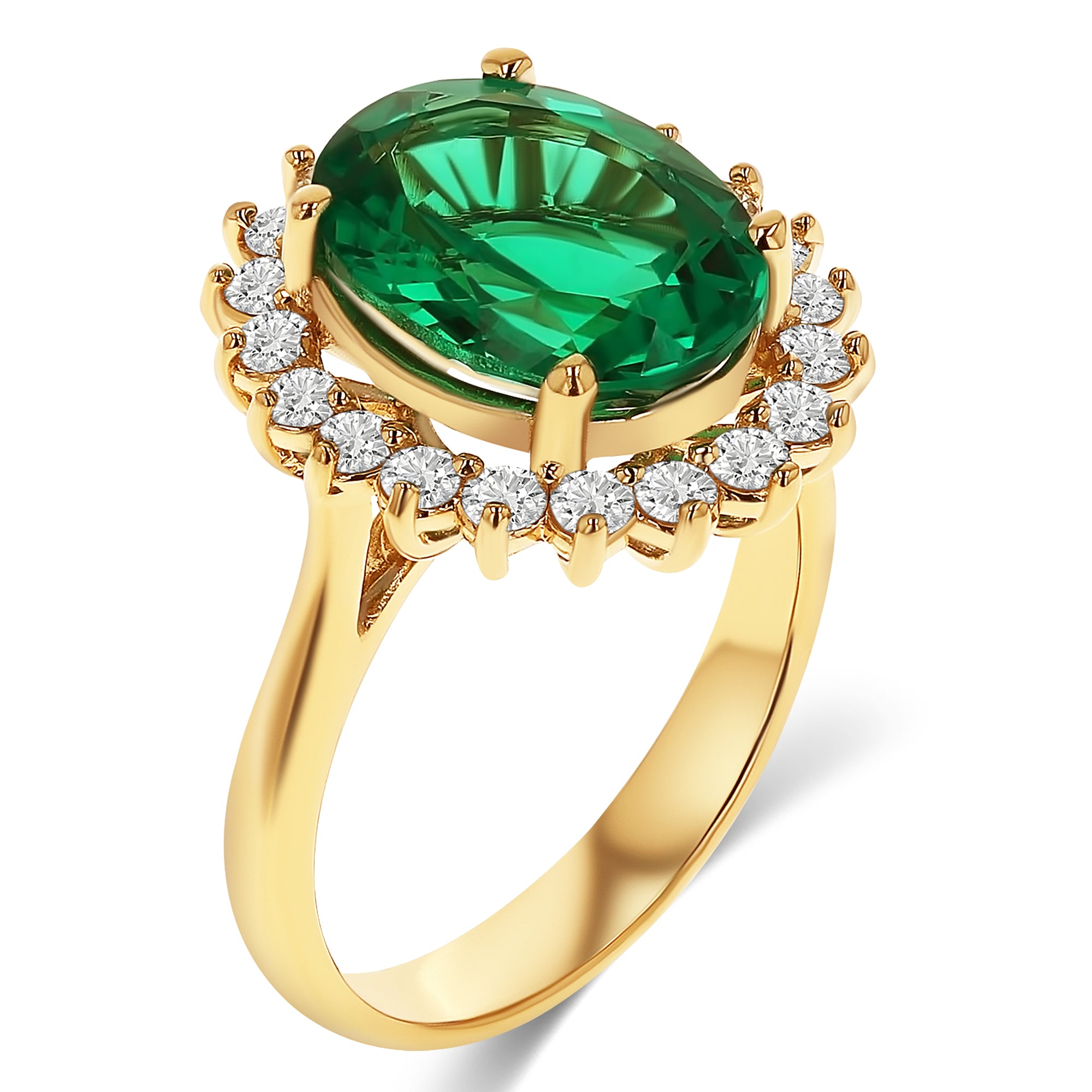 ‘Diana’ Oval Green Sunburst Halo Ring