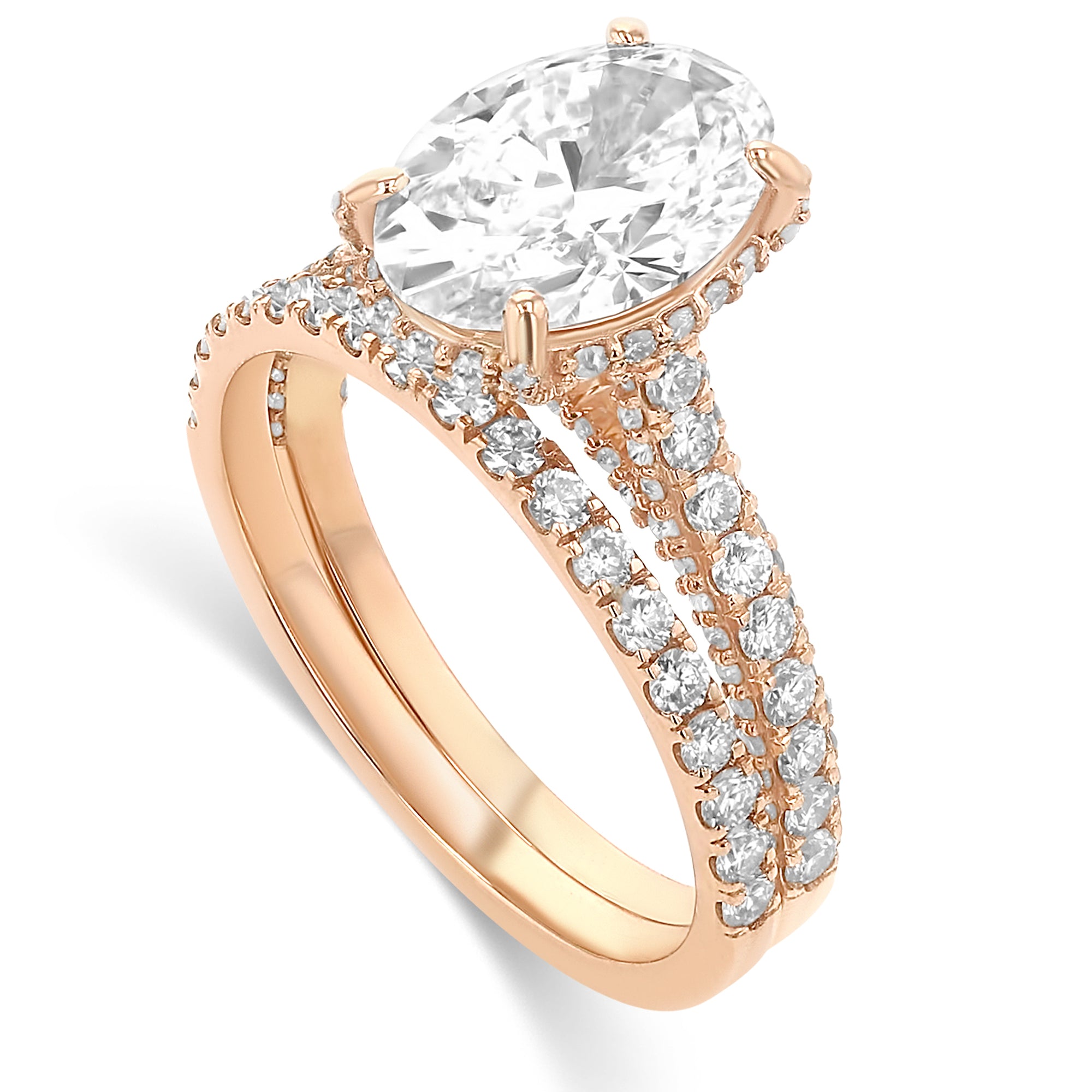 Round Billiant Cut 2.03ct 3 Row Pave With a 4 prong 1/2 Eternity Wedding band