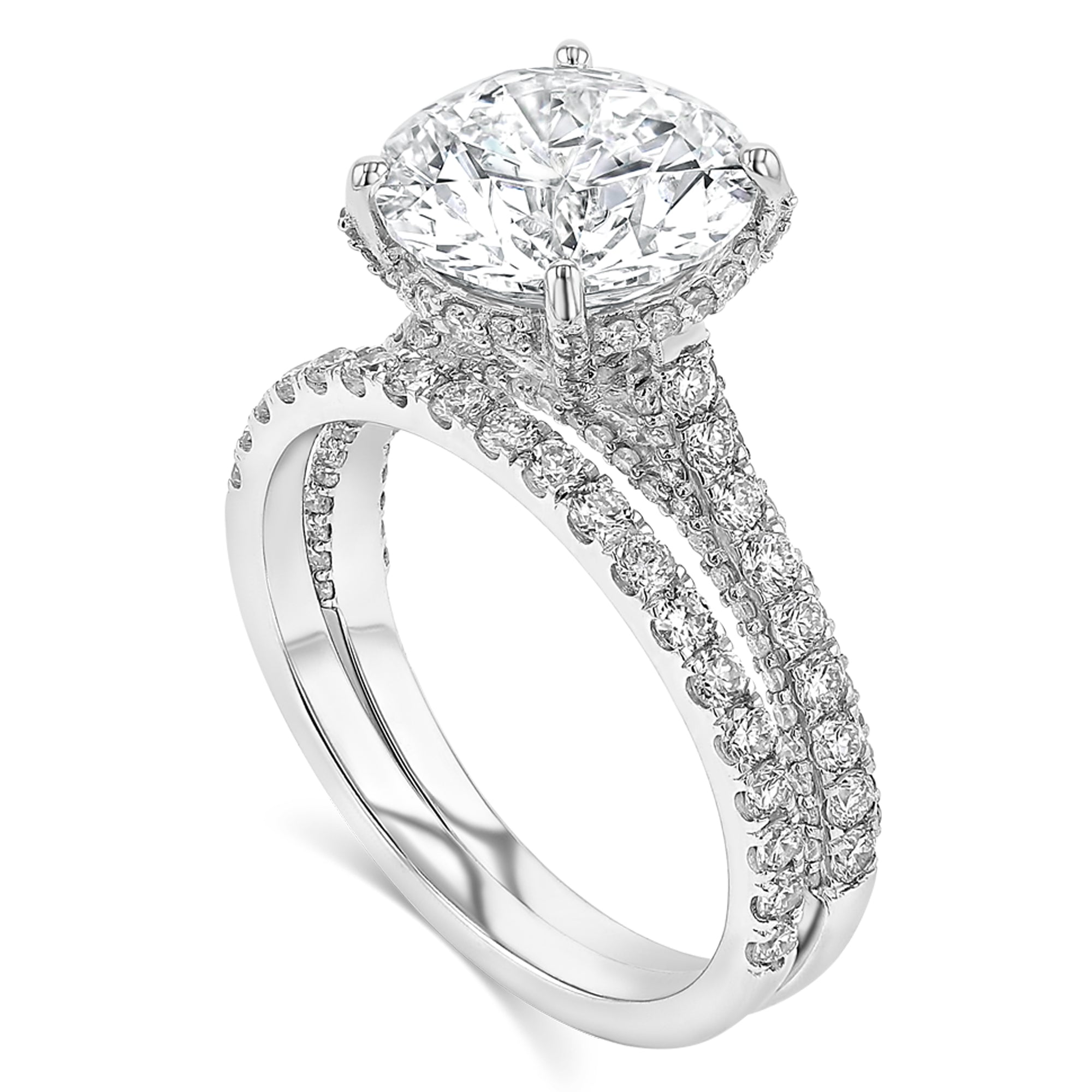 Round Brilliant Cut 3.04ct 3 Row Pave With A 4 Prong 1/2 Eternity Wedding Band