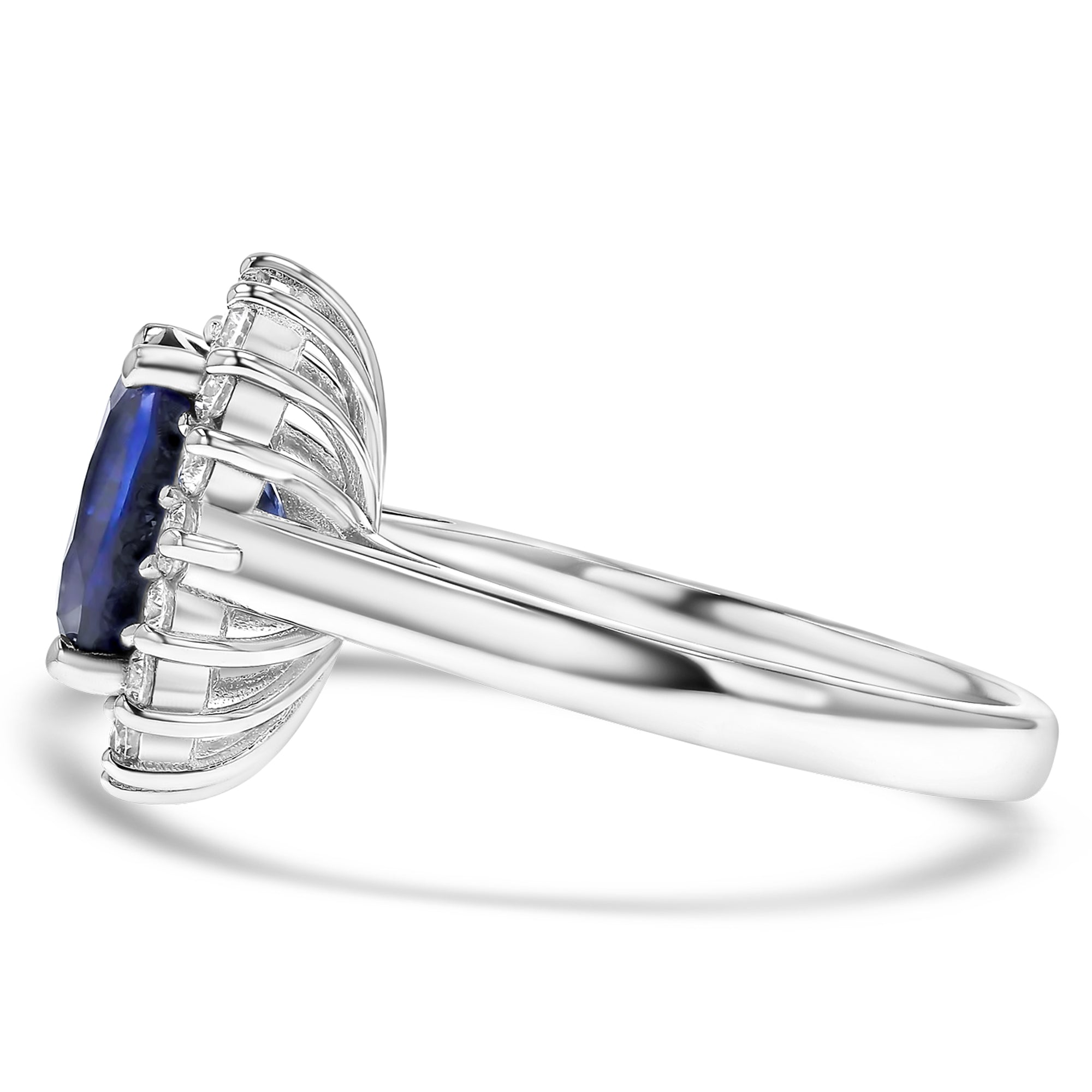 ‘Diana’ Oval Sapphire Sunburst Halo Ring 3.2Ct