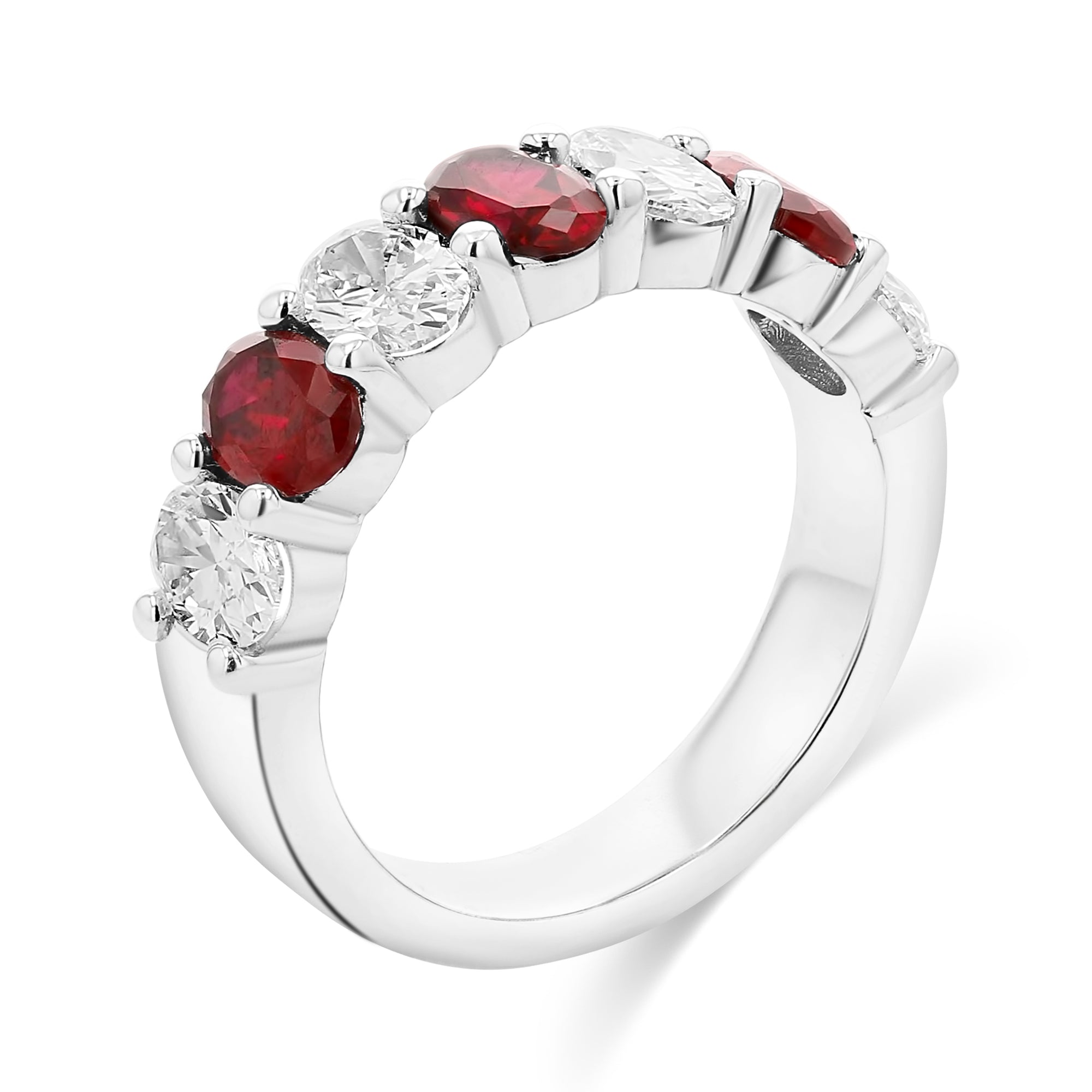 Oval Diamond Ruby Alternating Ring