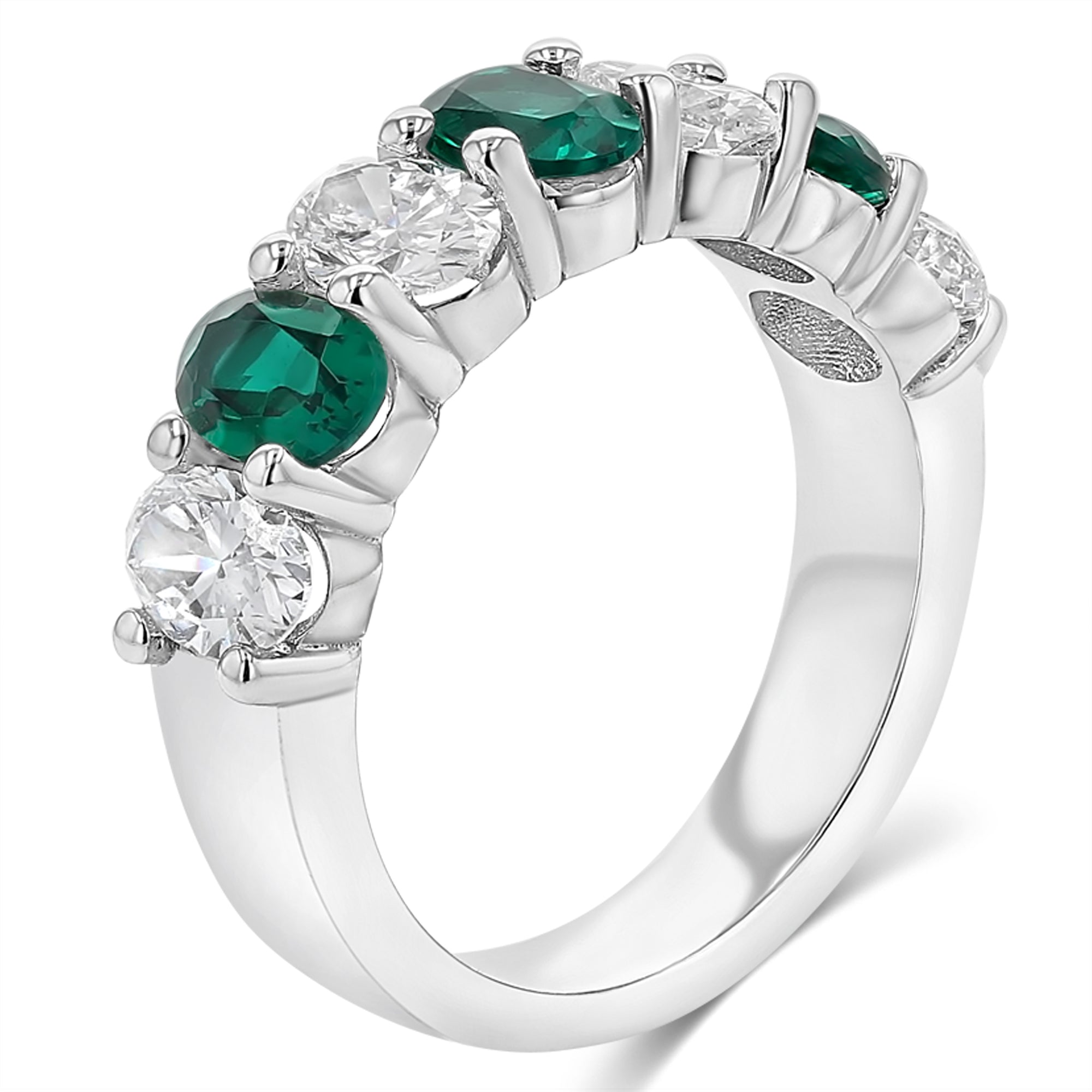 Oval Diamond Emerald Alternating Ring