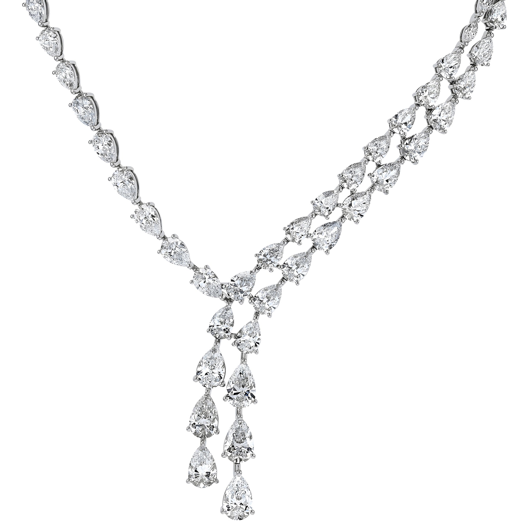Double Row Pear Tennis Necklace 35Ct