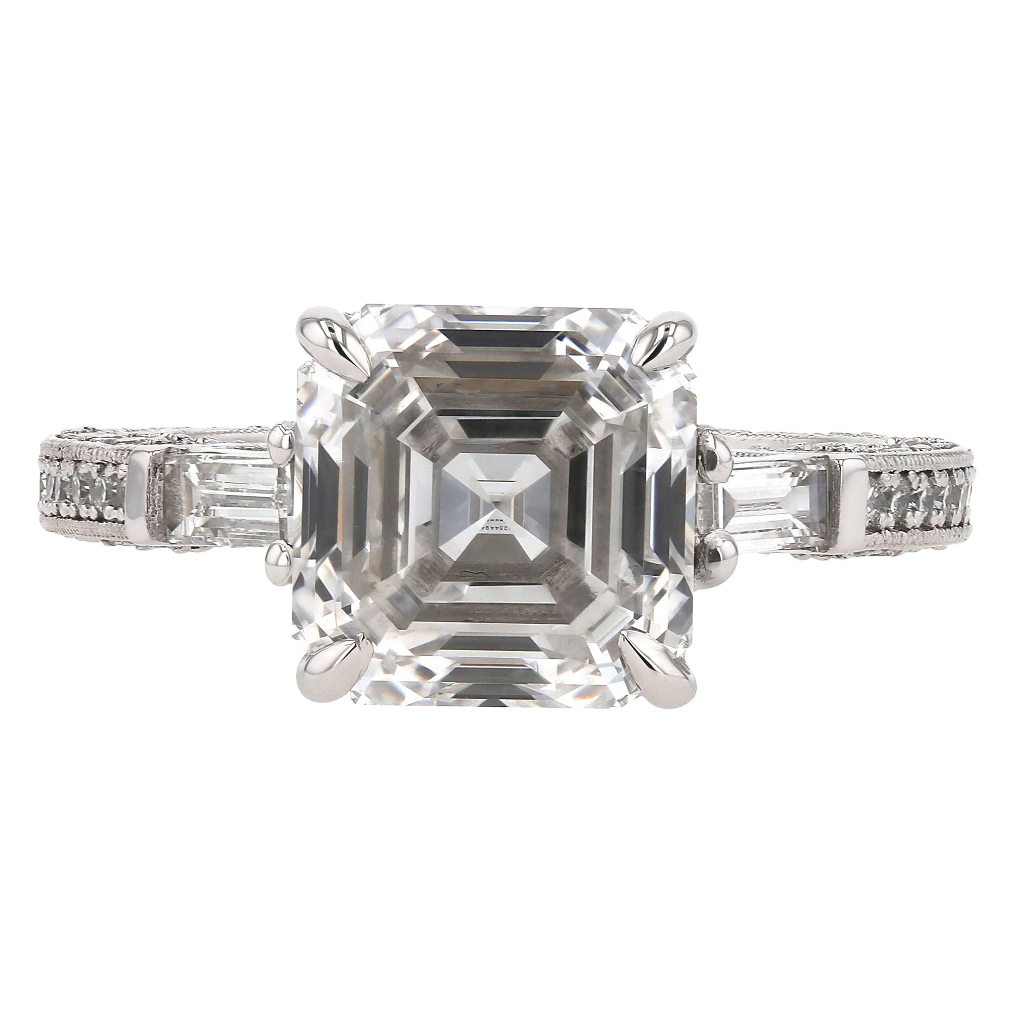 Three Stone Baguette Three Row Prong Set Ring 4.22Ct