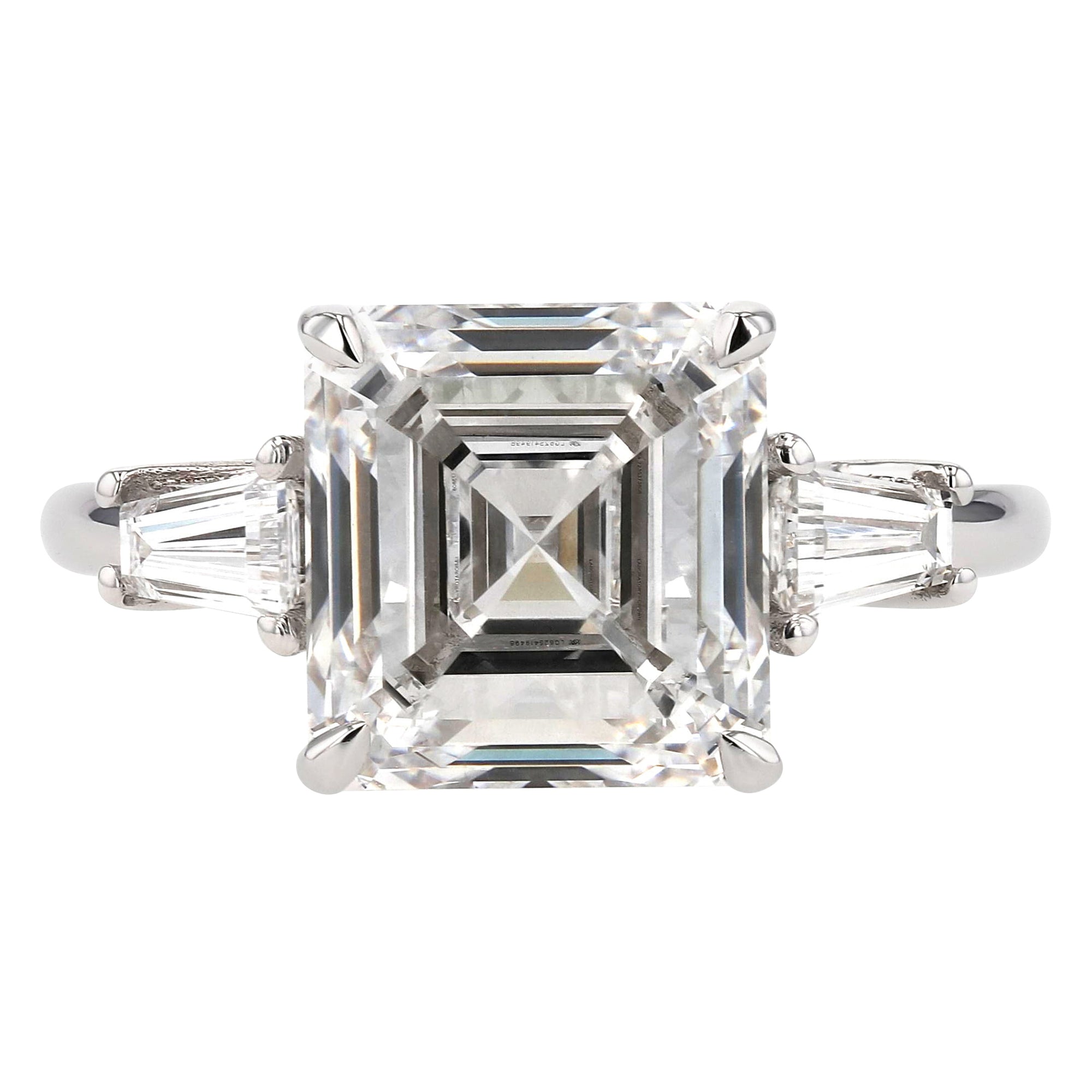 Three Stone Asscher Taper Baguette Side Stones 4.71Ct Ring