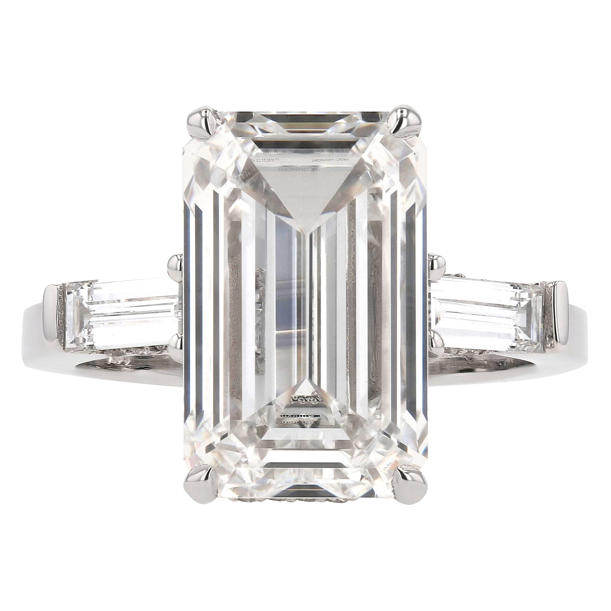 Three Stone Emerald Baguette Side Stone Ring 7.02Ct