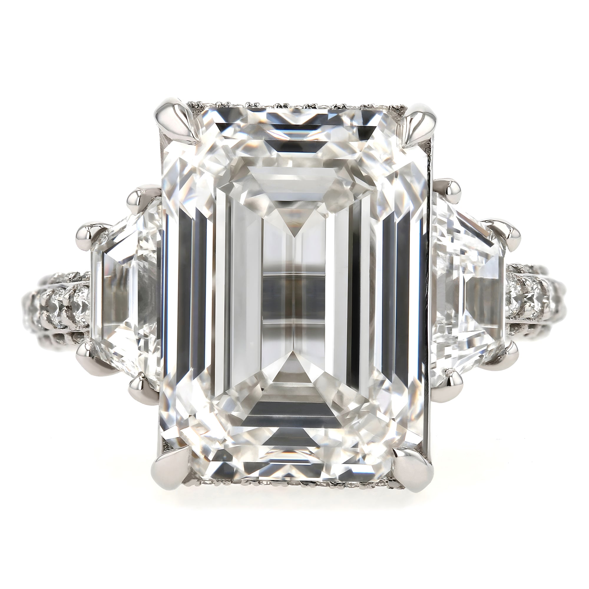 Emerald Solitare Three Row Prong Set Ring 10.07Ct