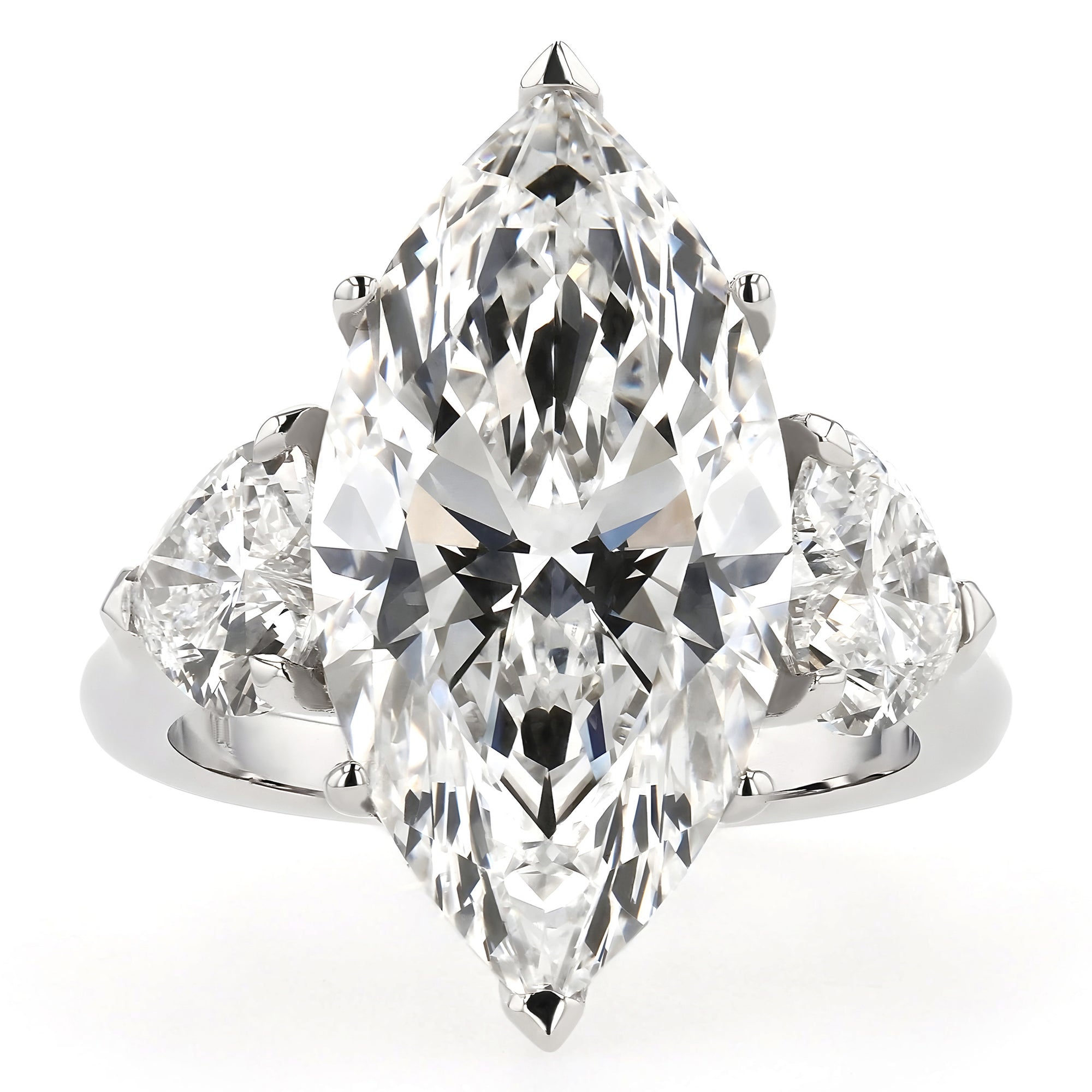 Three Stone Marquise Center Heart Side Stone Ring 8.1Ct