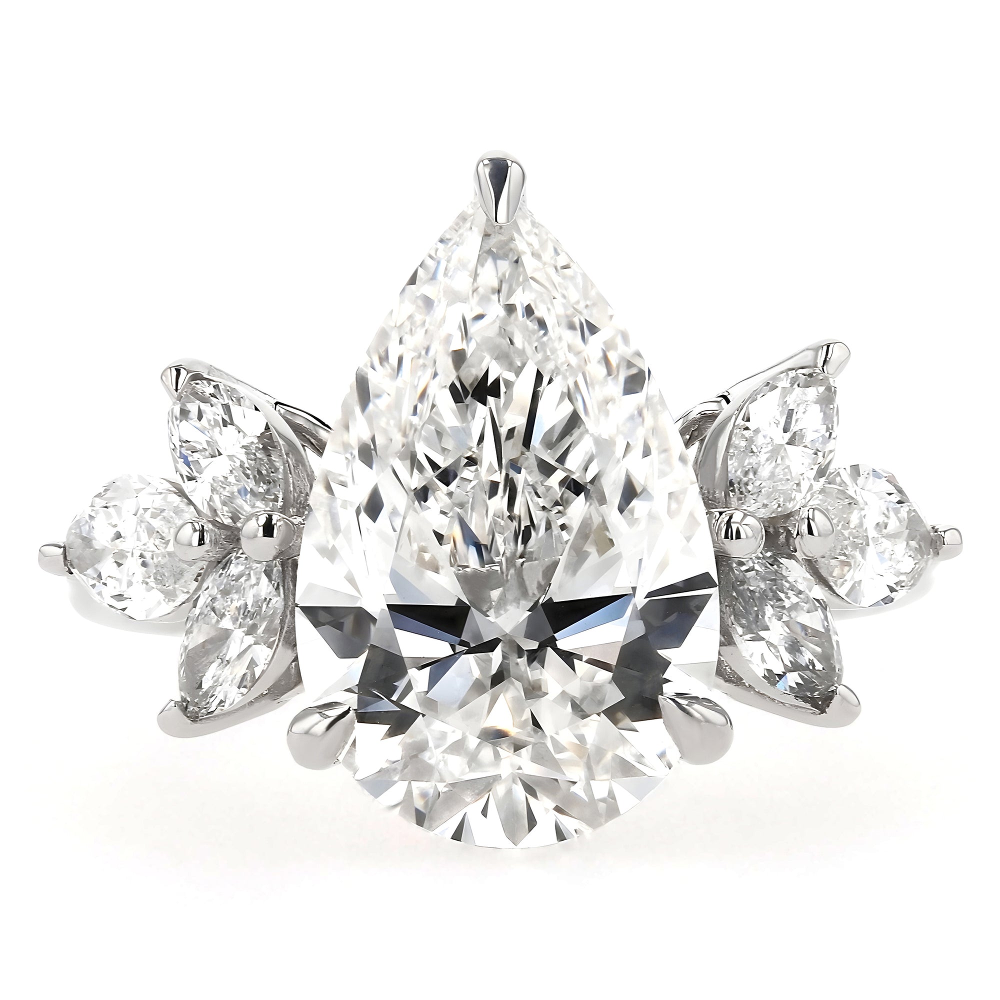 Seven Stone Pear Center Marquise Side Stone Ring 5.03Ct