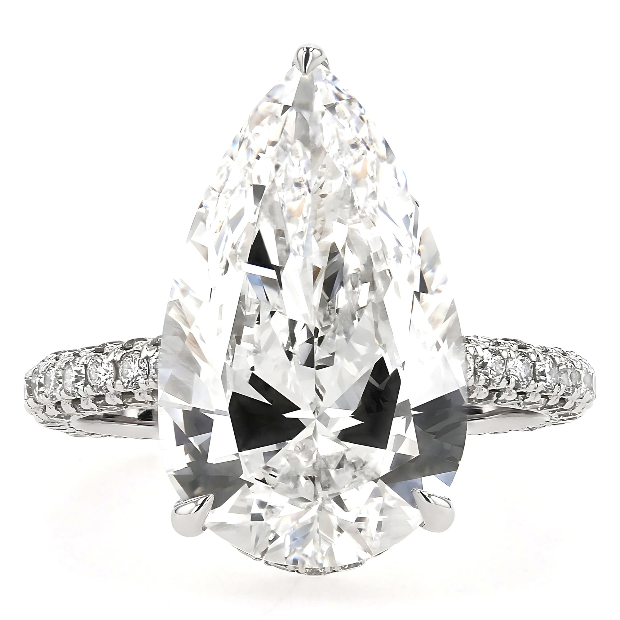 Pear Solitare Three Row Pave Ring 7.01Ct