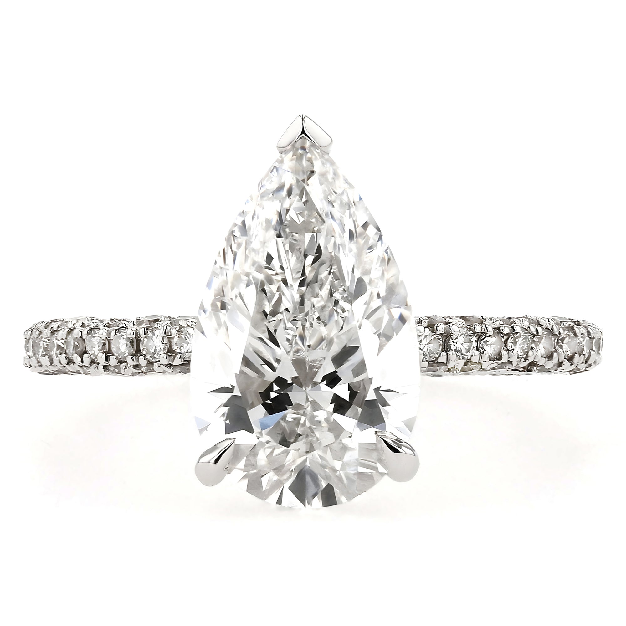 Pear Solitare Three Row Pave Ring 3.01Ct