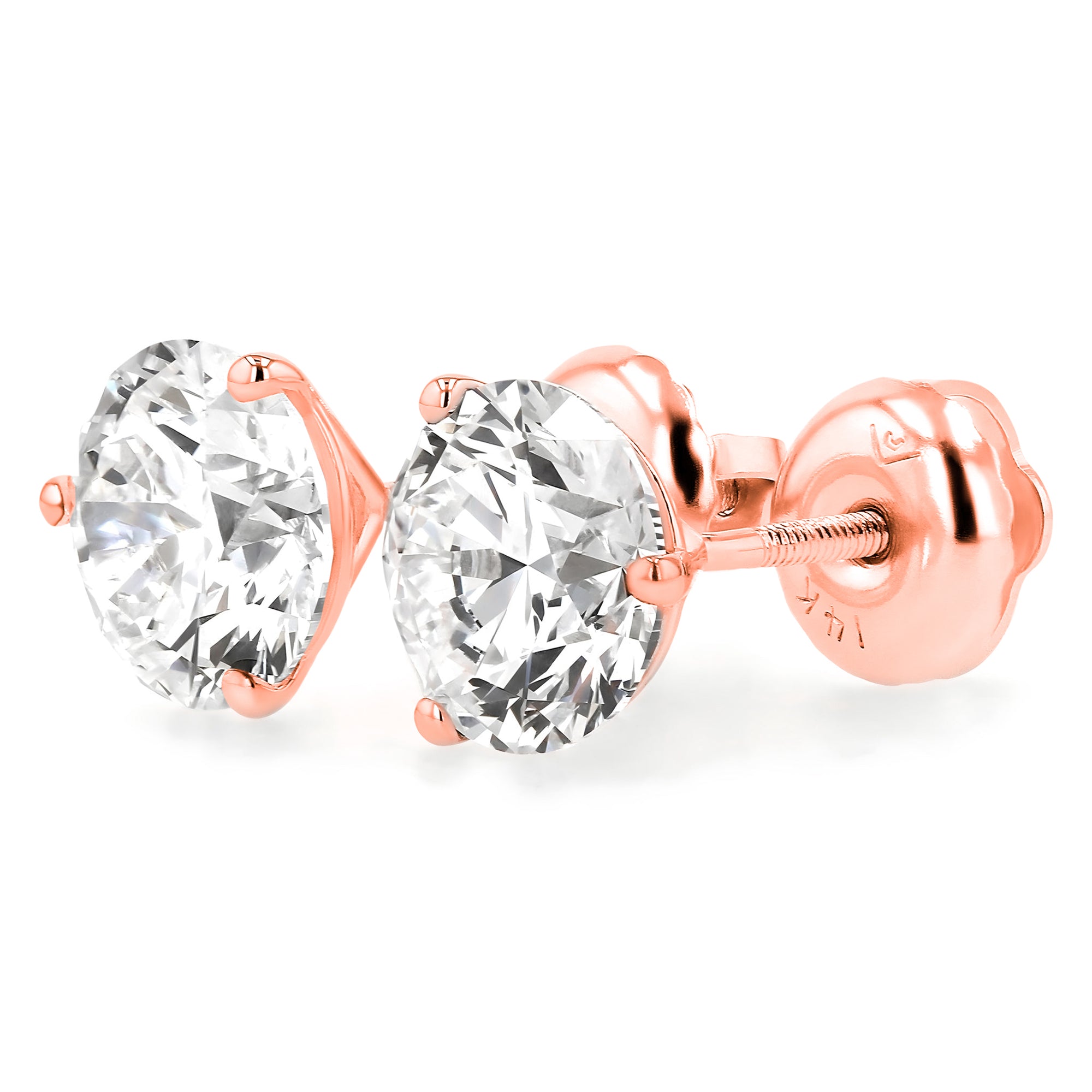GIA Certified Round Stud Earrings Three-Prong