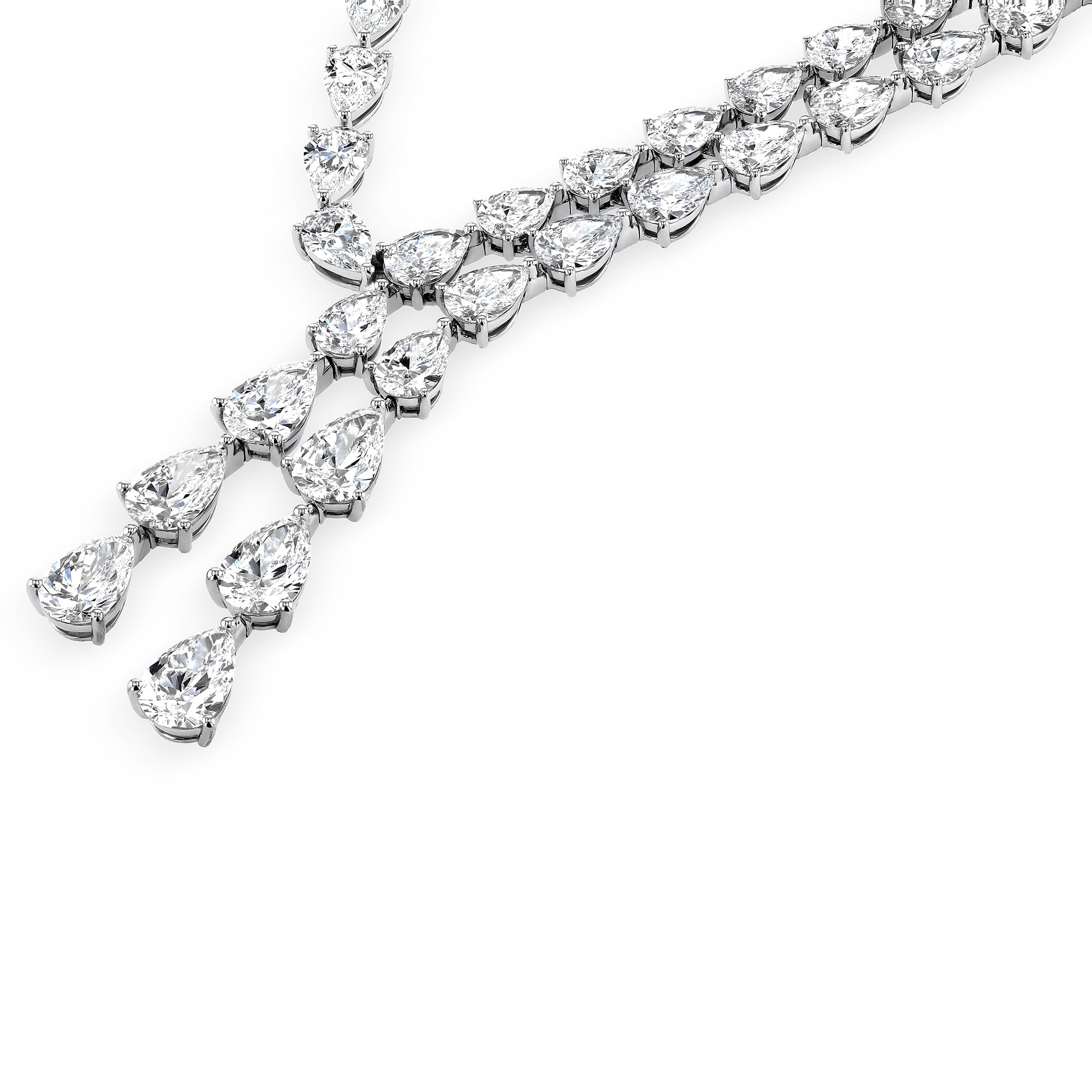 Double Row Pear Tennis Necklace 35Ct