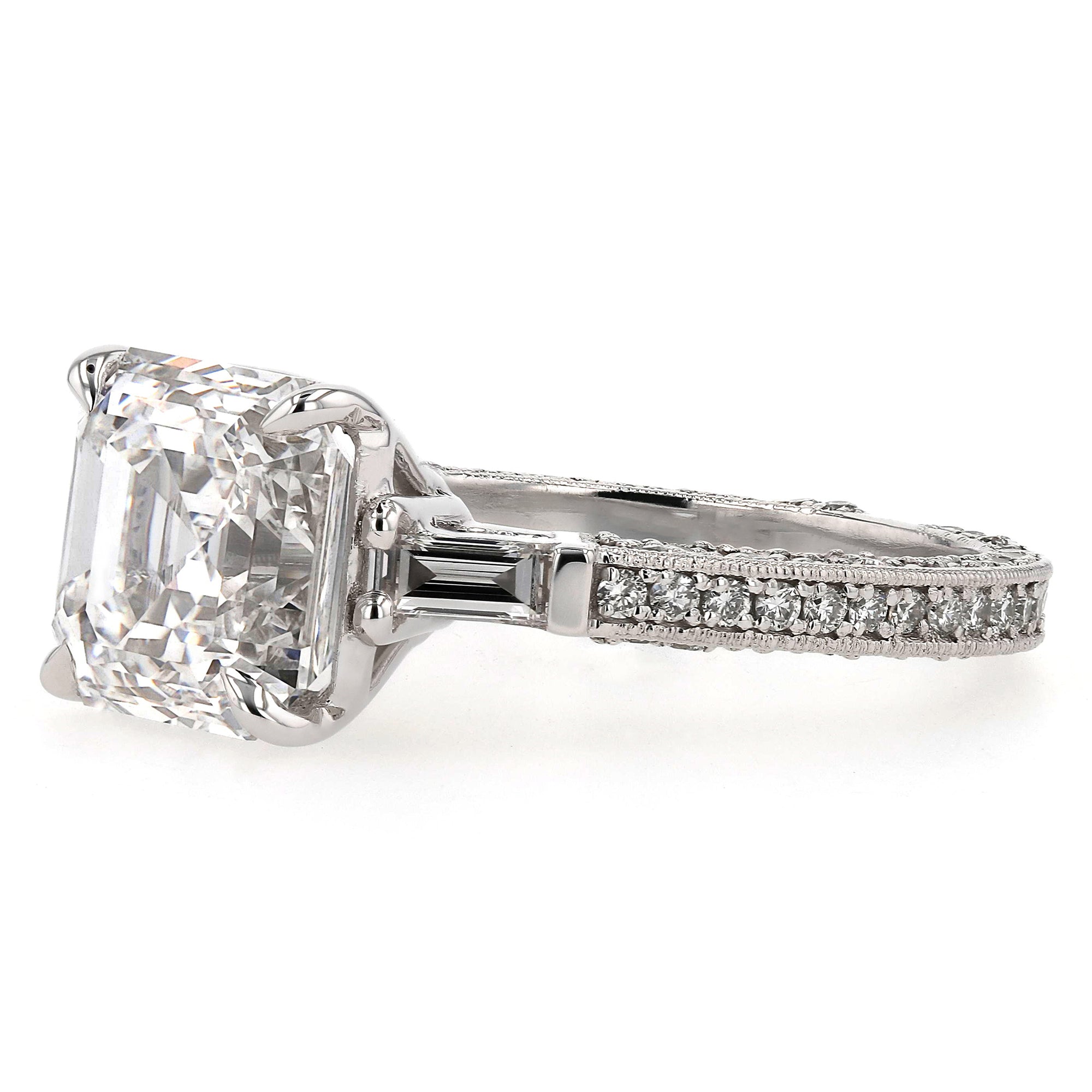 Three Stone Baguette Three Row Prong Set Ring 4.22Ct