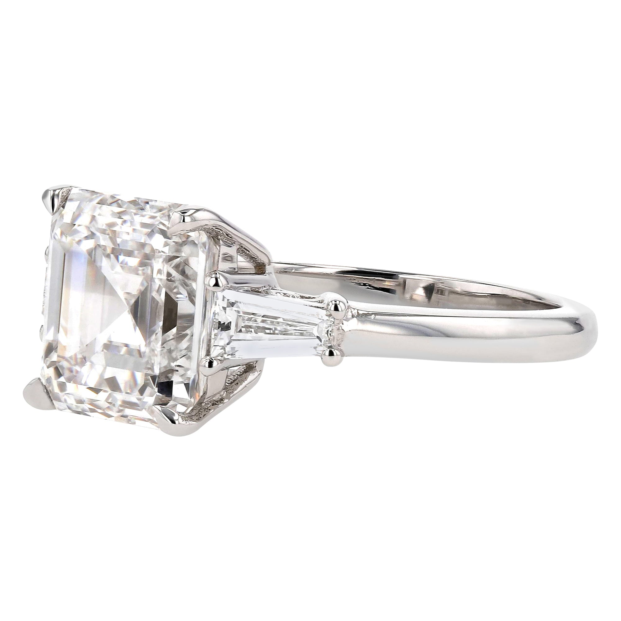 Three Stone Asscher Taper Baguette Side Stones 4.71Ct Ring
