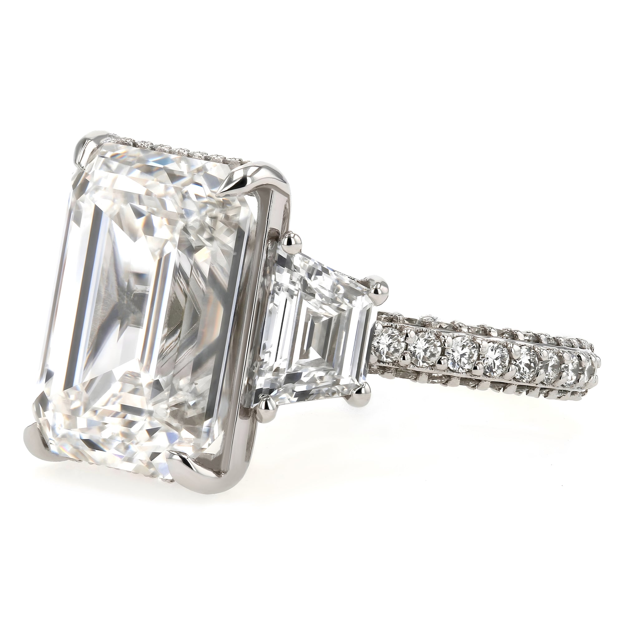 Emerald Solitare Three Row Prong Set Ring 10.07Ct