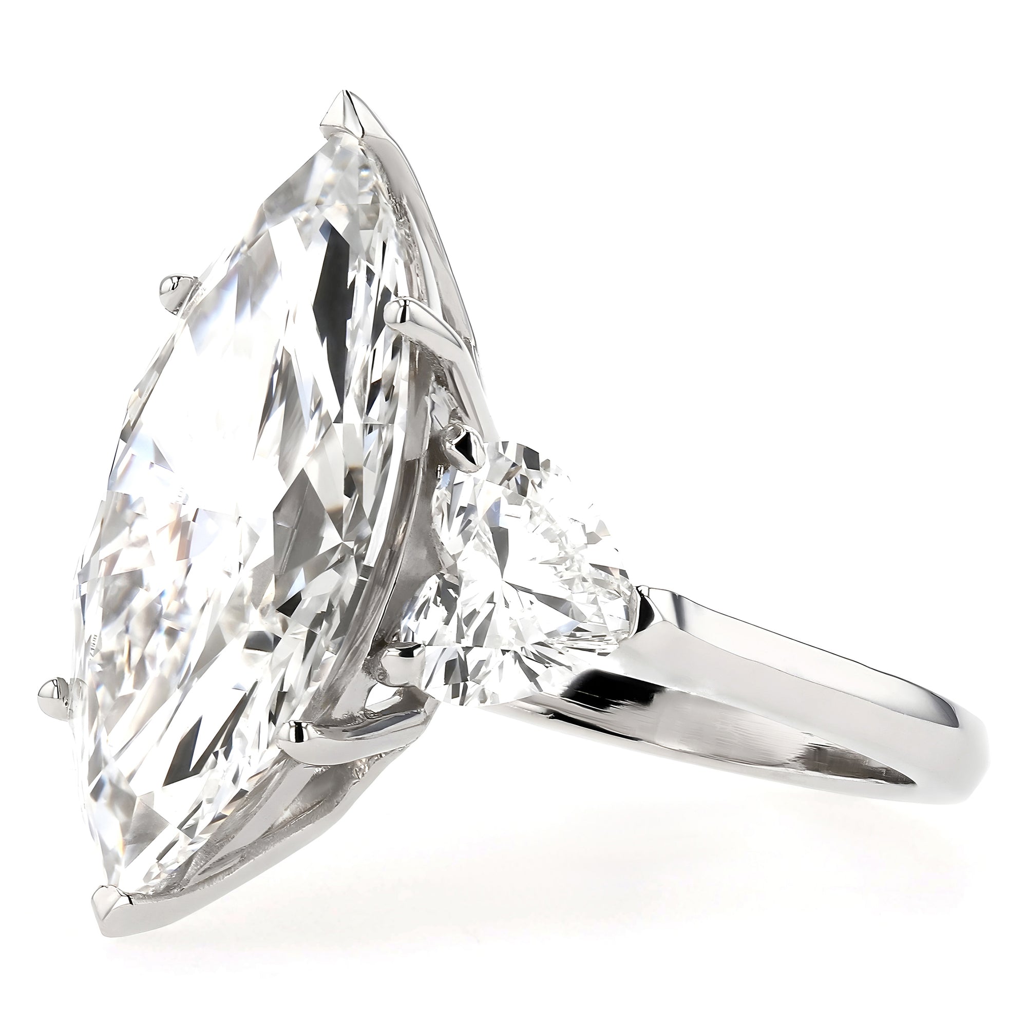 Three Stone Marquise Center Heart Side Stone Ring 8.1Ct