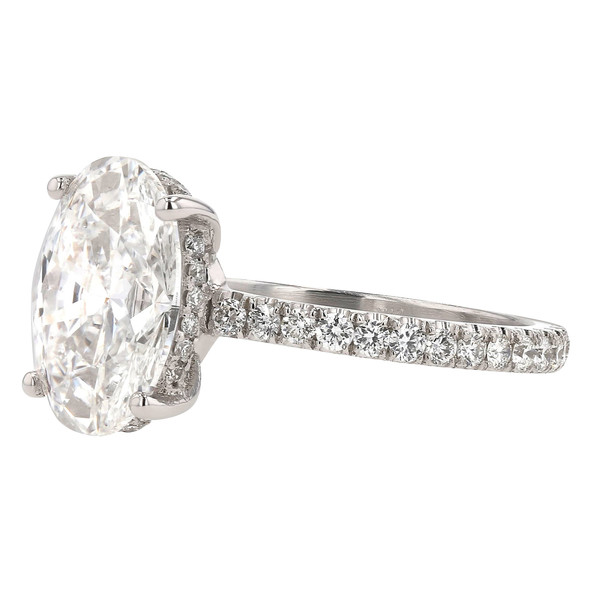 Oval Solitare Hidden Halo Prong Set Ring 3.17Ct