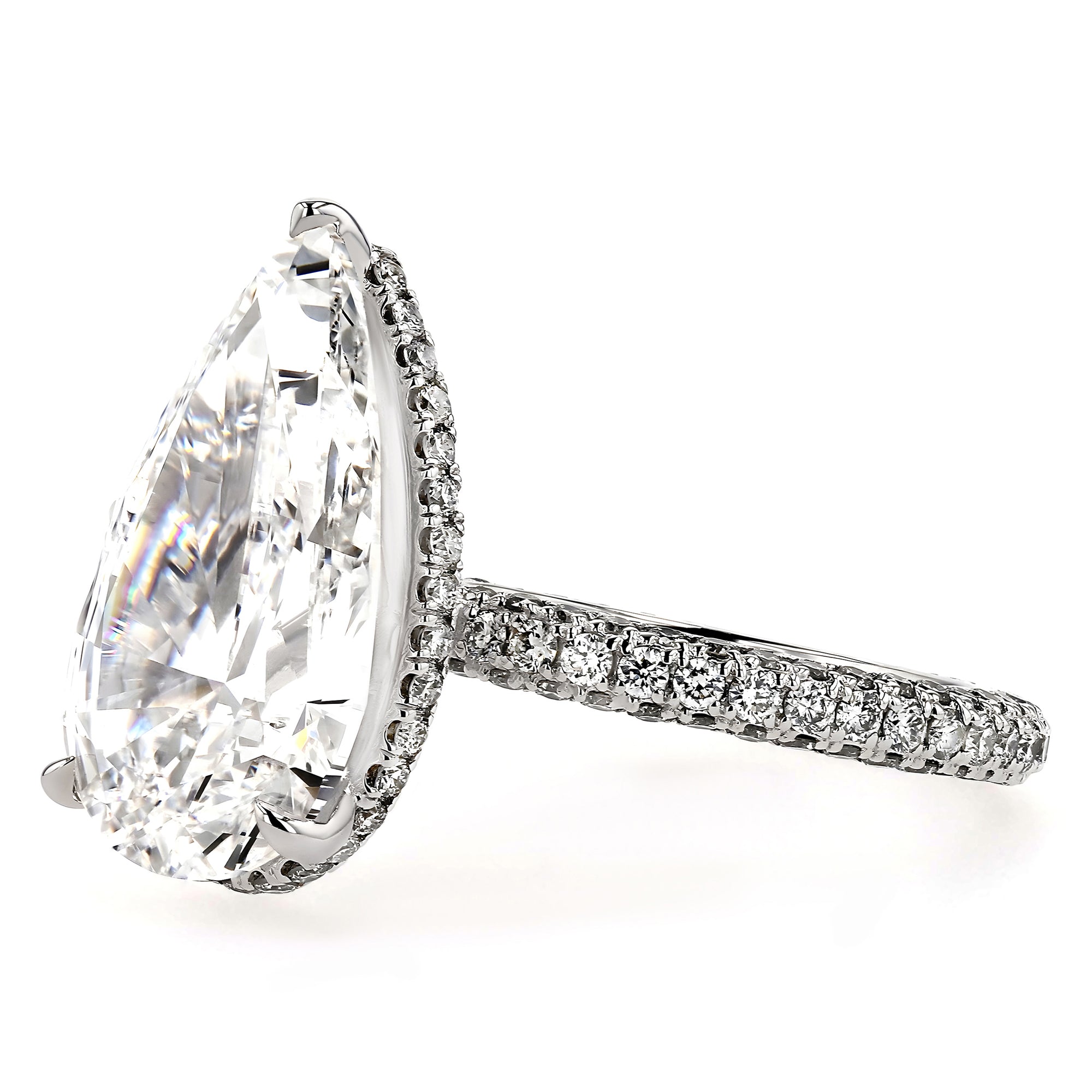 Pear Solitare Three Row Pave Ring 7.01Ct