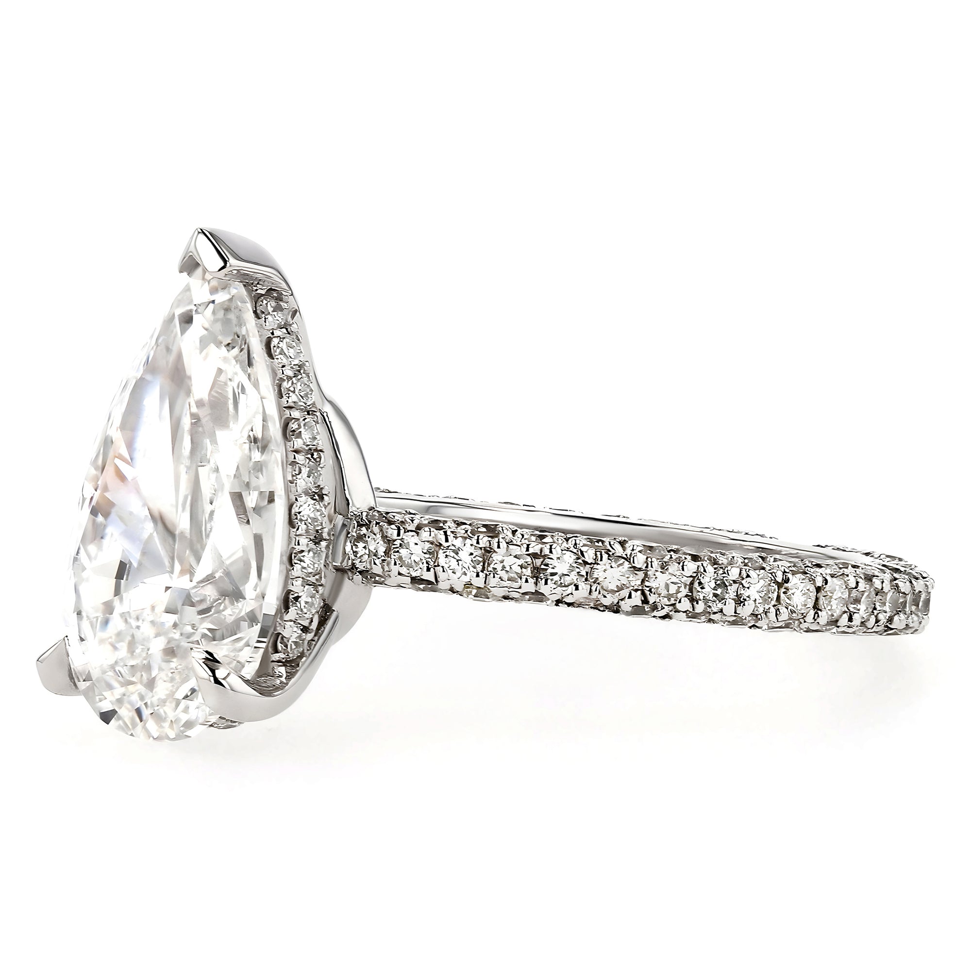 Pear Solitare Three Row Pave Ring 3.01Ct