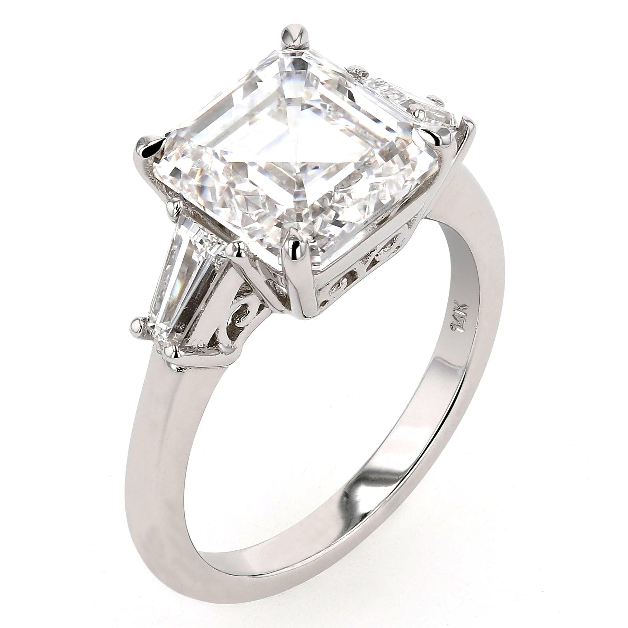 Three Stone Asscher Taper Baguette Side Stones 4.71Ct Ring