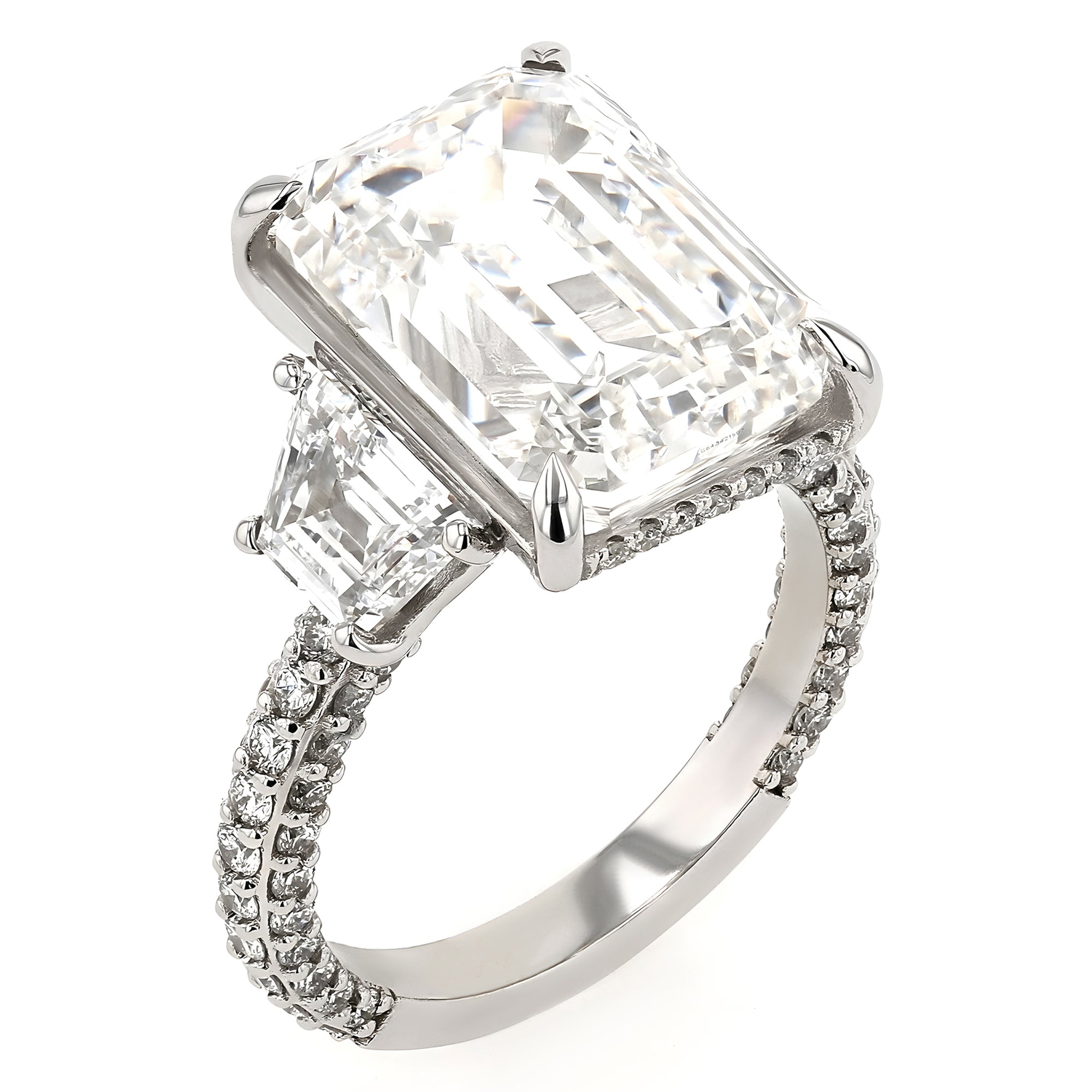 Emerald Solitare Three Row Prong Set Ring 10.07Ct