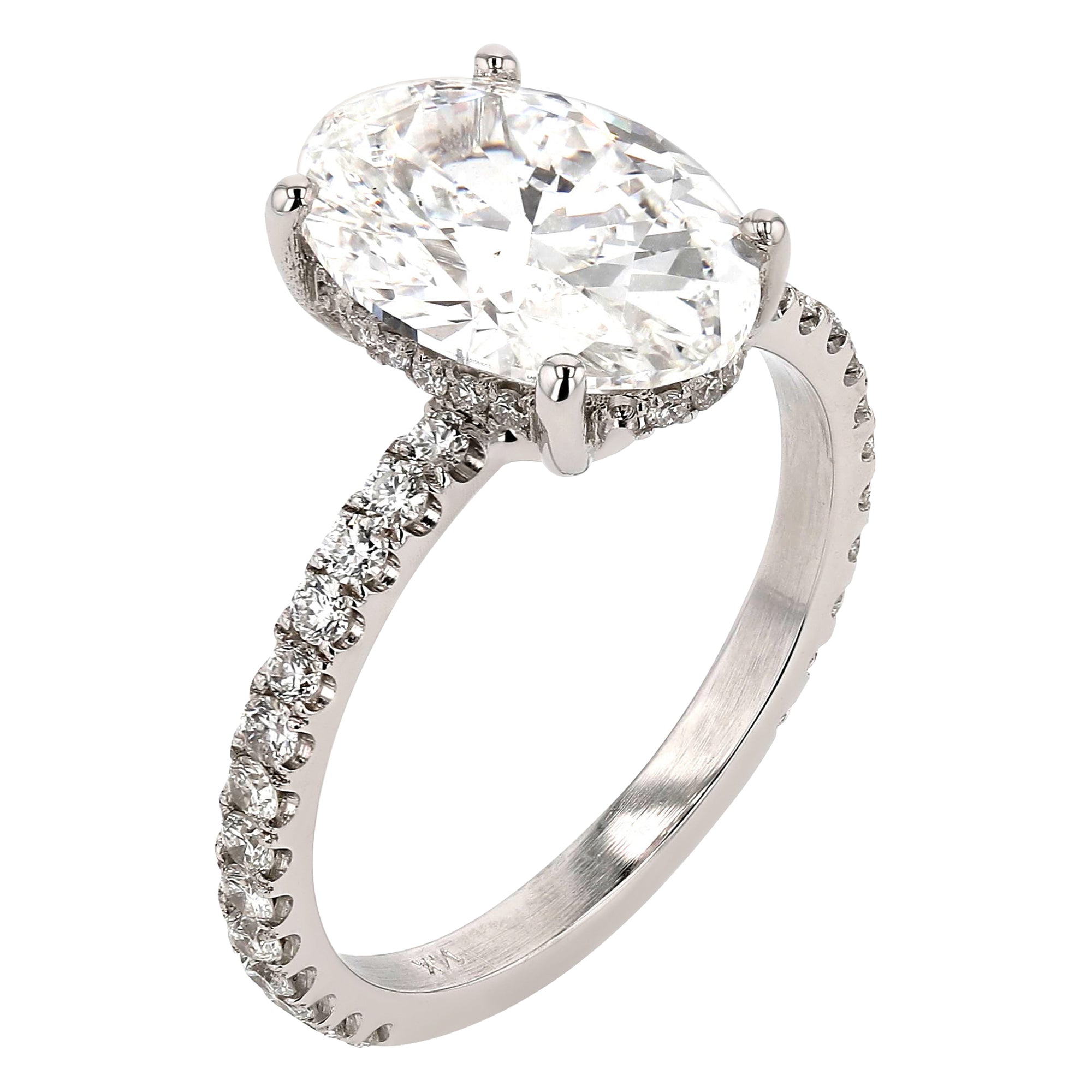 Oval Solitare Hidden Halo Prong Set Ring 3.17Ct