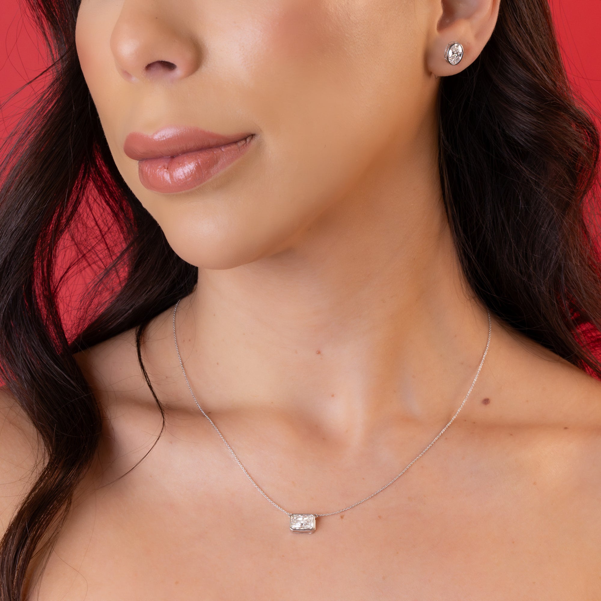 Radiant Center Stone Pendant Necklace 2.14Ct