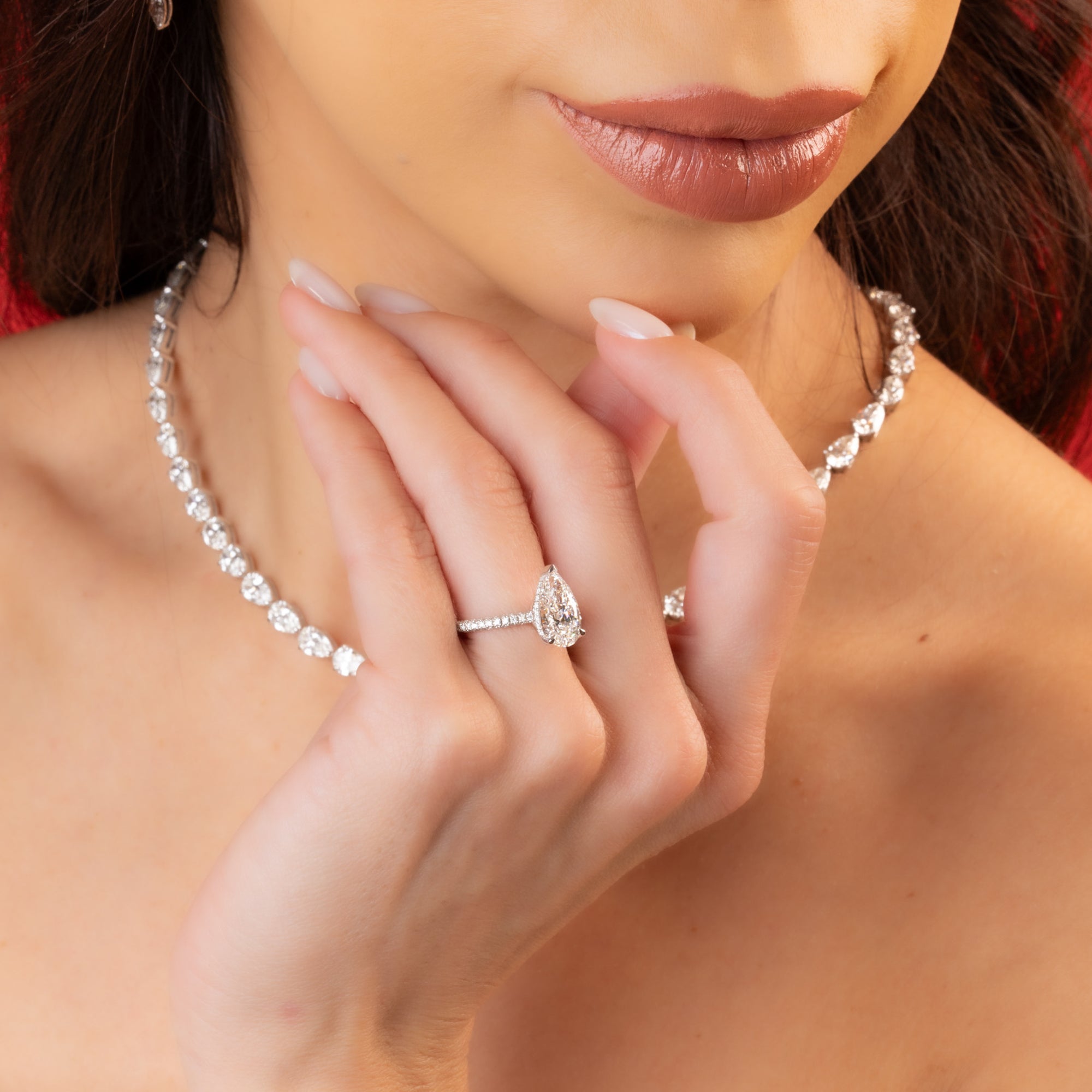 Pear Solitare Three Row Pave Ring 3.01Ct
