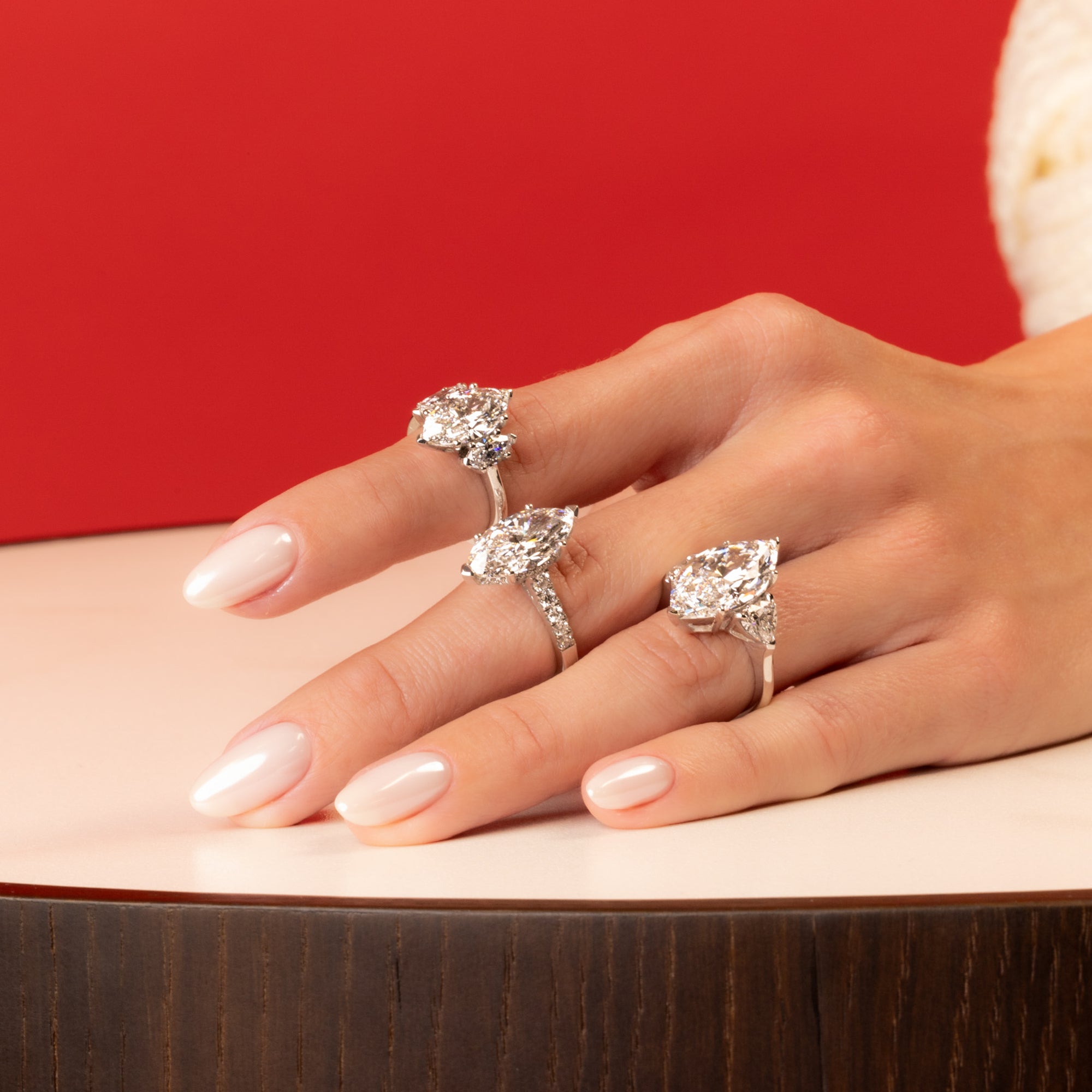Three Stone Marquise Center Heart Side Stone Ring 8.1Ct