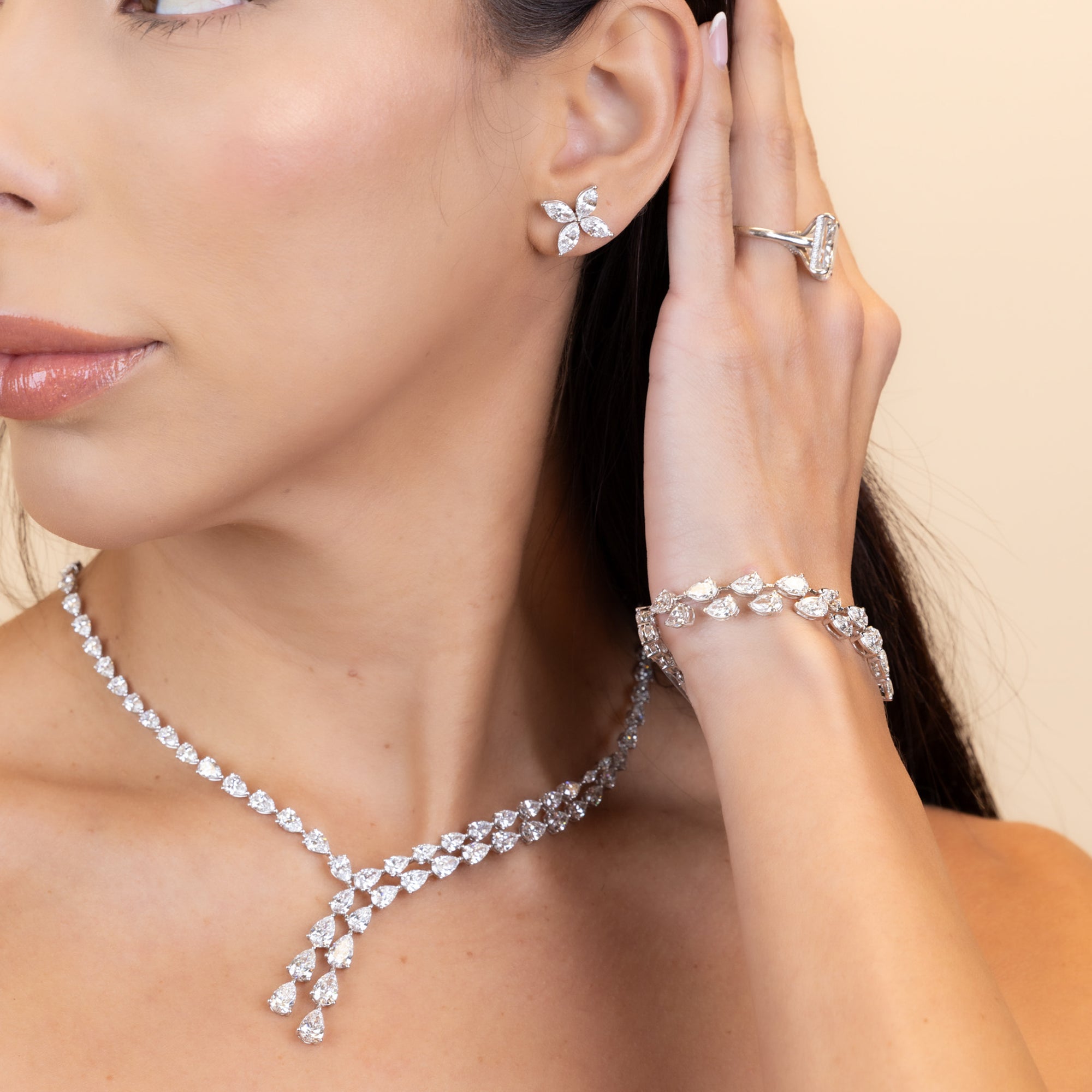 Tennis Bracelet Pear Double Row East West 18.42Ct