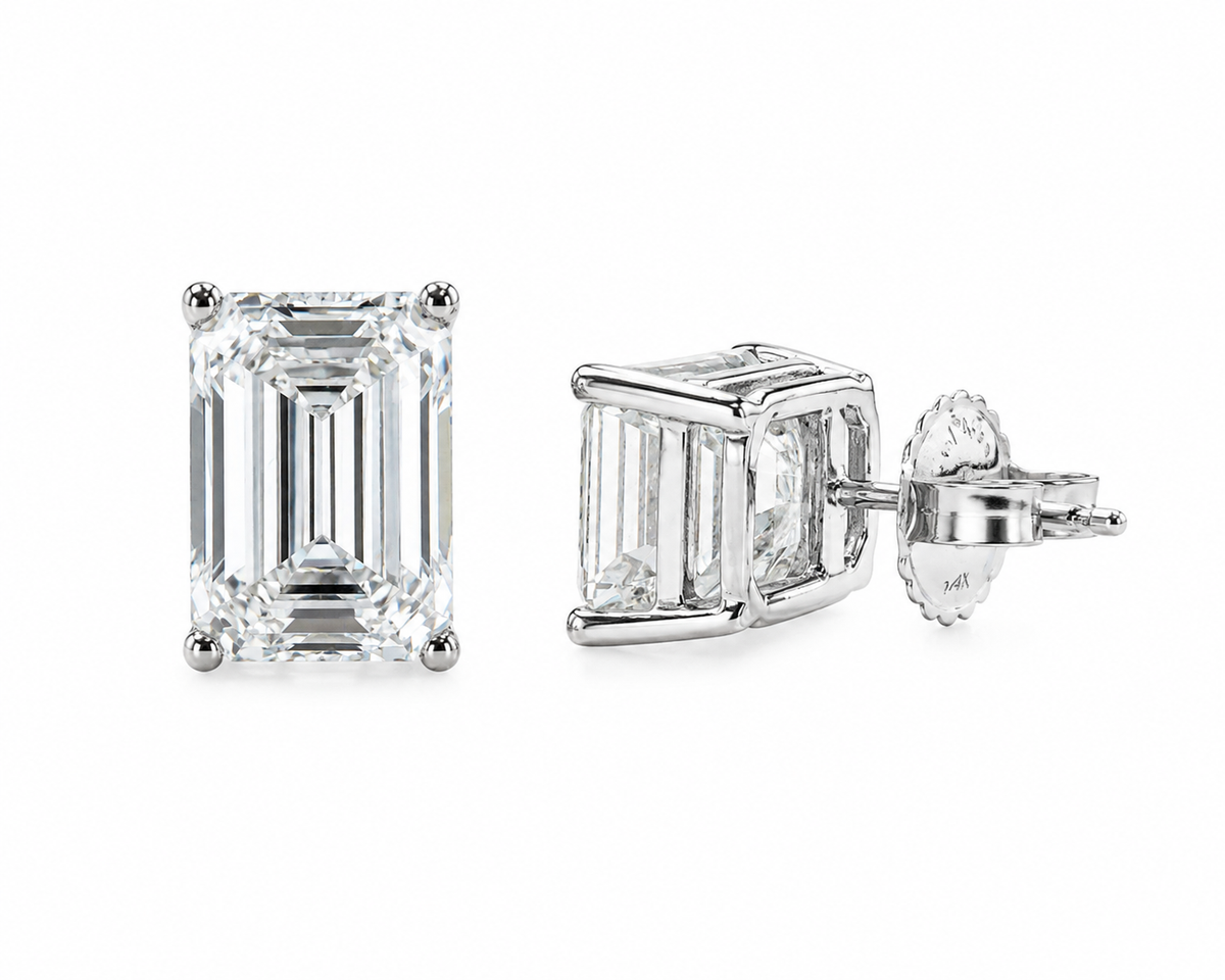 Emerald Cut Diamond Stud Earrings — 5.98 CTW