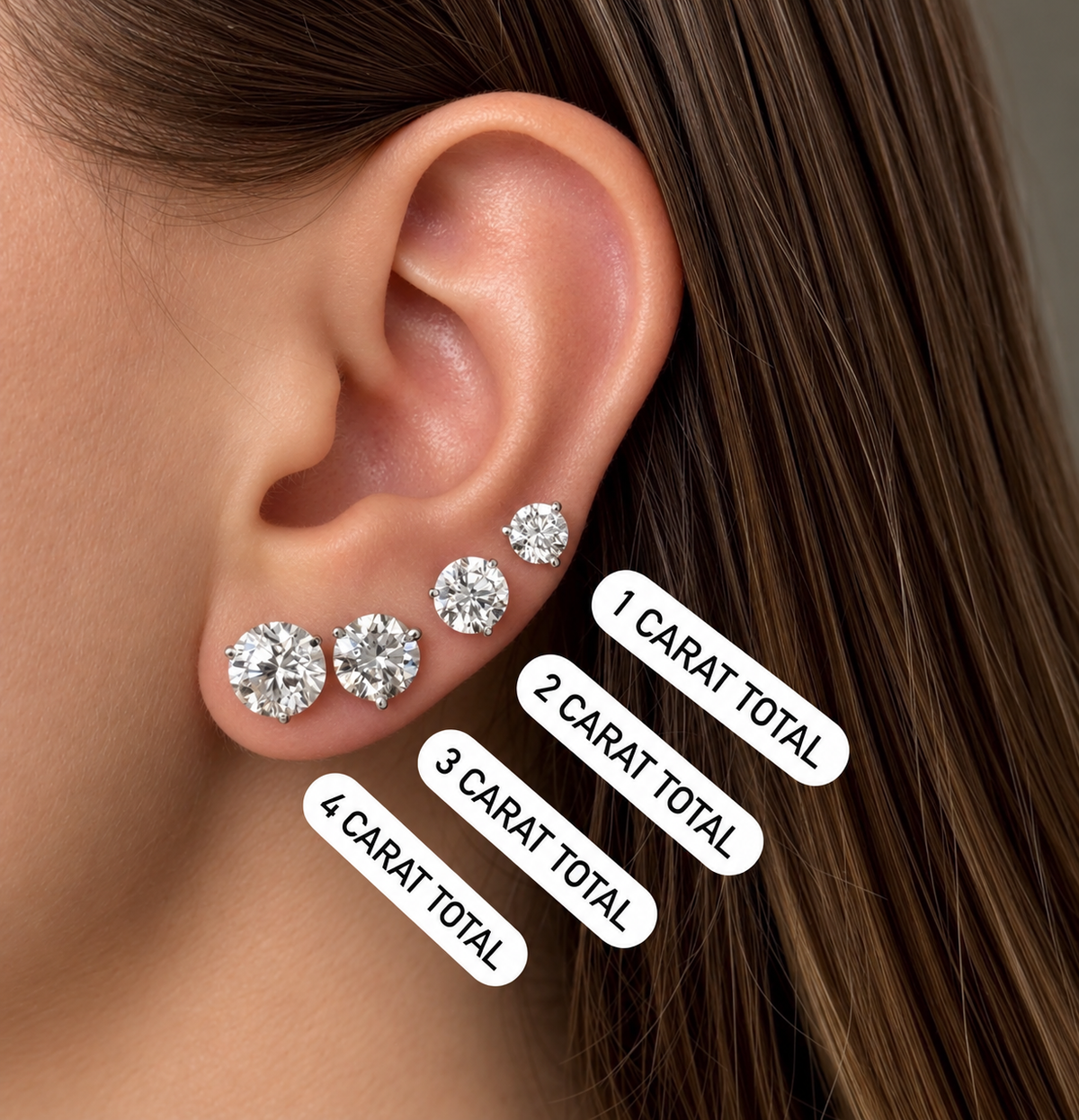Call Me Pretty White Gold Studs 3ctw