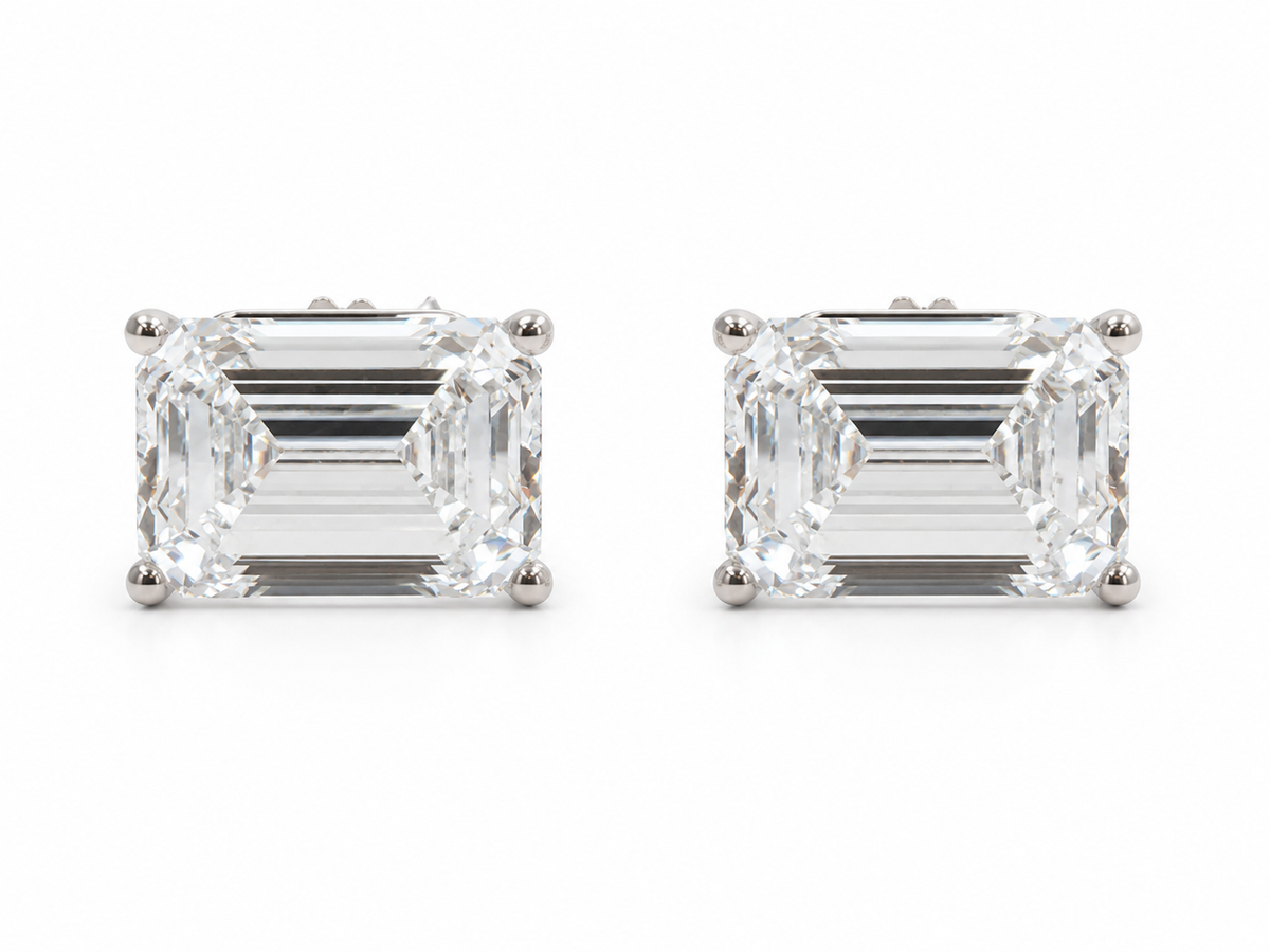 Emerald Cut Diamond Stud Earrings — 5.98 CTW