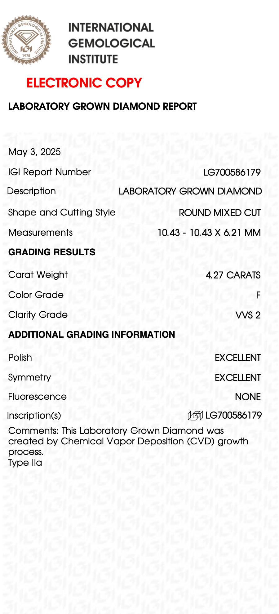 4.27 Portuguese Round Diamond -  Color F, VVS2